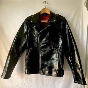 Faux Leather Jacket with Red Inseam